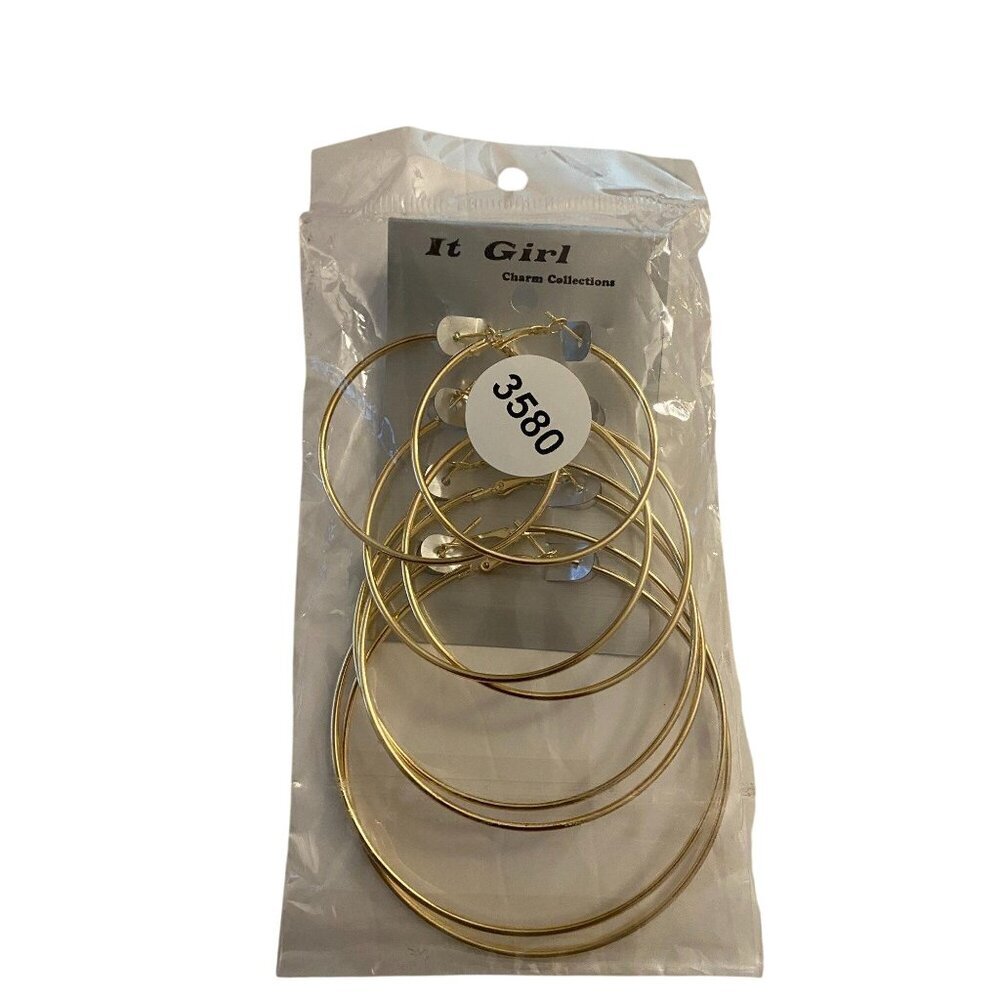 It Girl Charm Collection Hoop Earrings Womens Gold Tone Fashion Lot of 6 Pairs - Picture 2 of 6